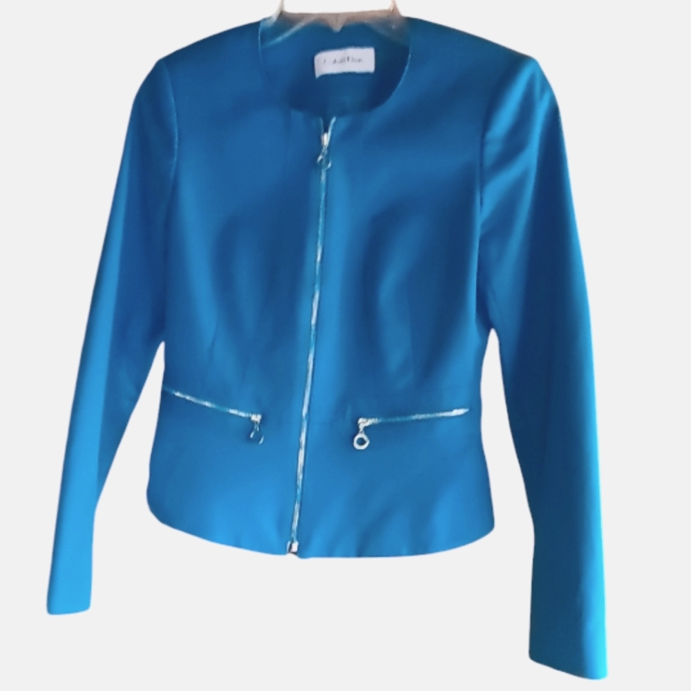 Calvin Klein Sky Blue Women's Peplum Blazer w/Silver Trim size 2.